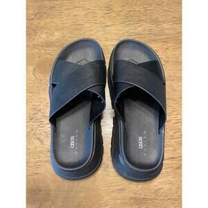 ASOS DESIGN Fairplay chunky sporty flat mules in black